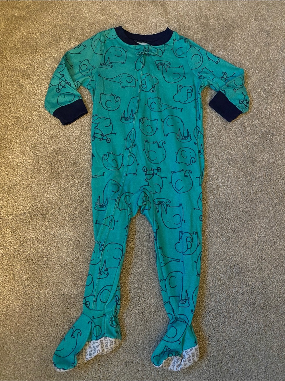 Carter’s 12 Month Teal Elephant Print Footed One-Piece Pajamas
